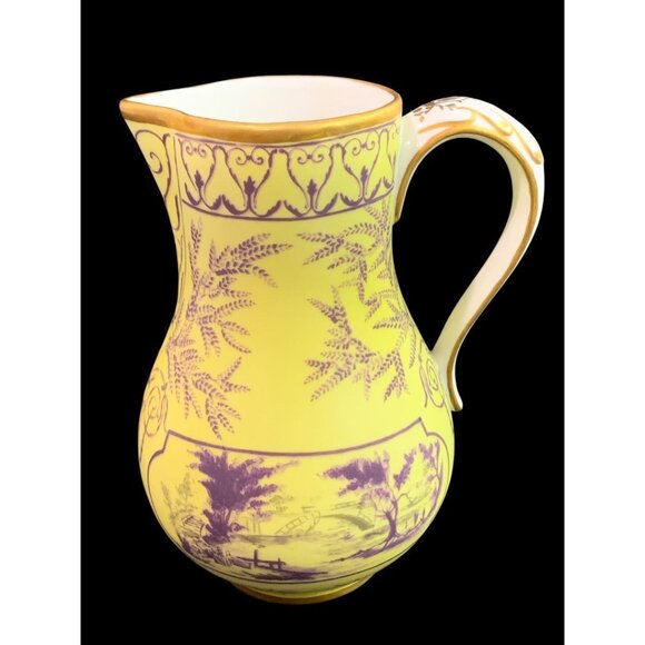 1980s Frankin Mint Fine Porcelain Creamer Collection Yellow Purple Gold 5 Inch - Picture 1 of 6